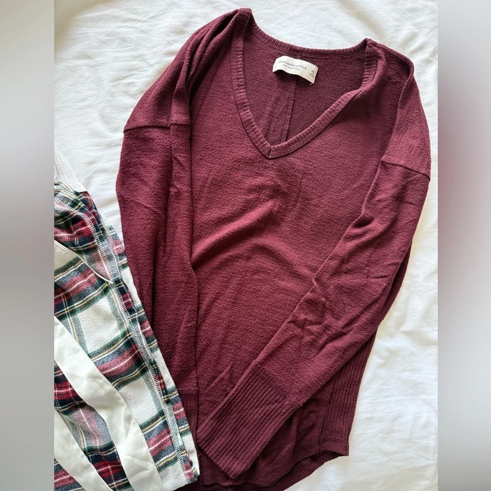 A&F Burgundy Sweater and Plaid Pajama Pants Set